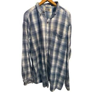 HB Company Mens Flannel Shirt Blue Plaid Long Sleeve Button Down 2XT Cotton